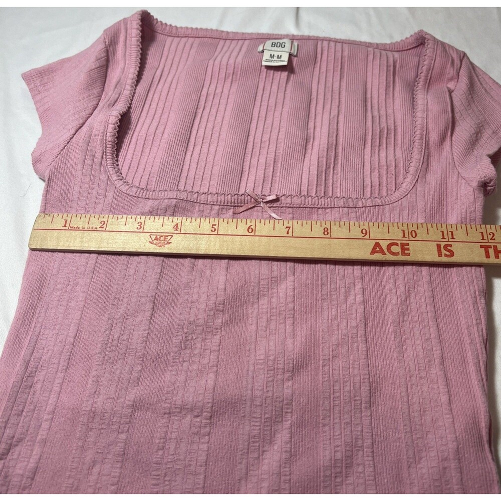 BDG Urban Outfitters Olivia‎ Picot Square Neck Baby Pink Short Sleeve Top Medium - Picture 6 of 6